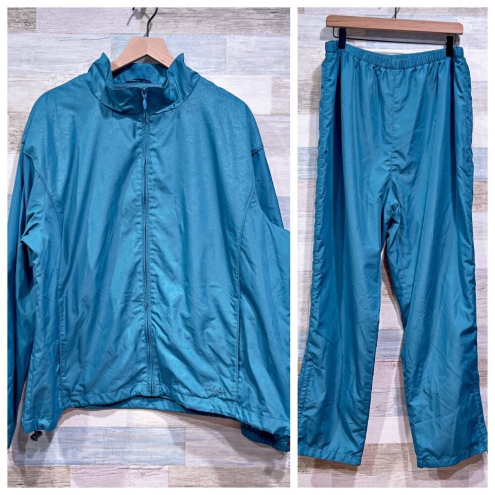 Cabelas Windbreaker Tracksuit Jacket Pants Blue Mesh Lined Womens Plus Size 2XL